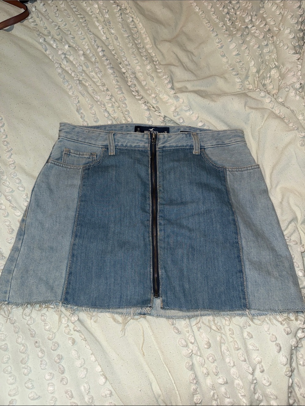Hollister Two-Tone Blue Denim Mini Skirt with Front Zip
